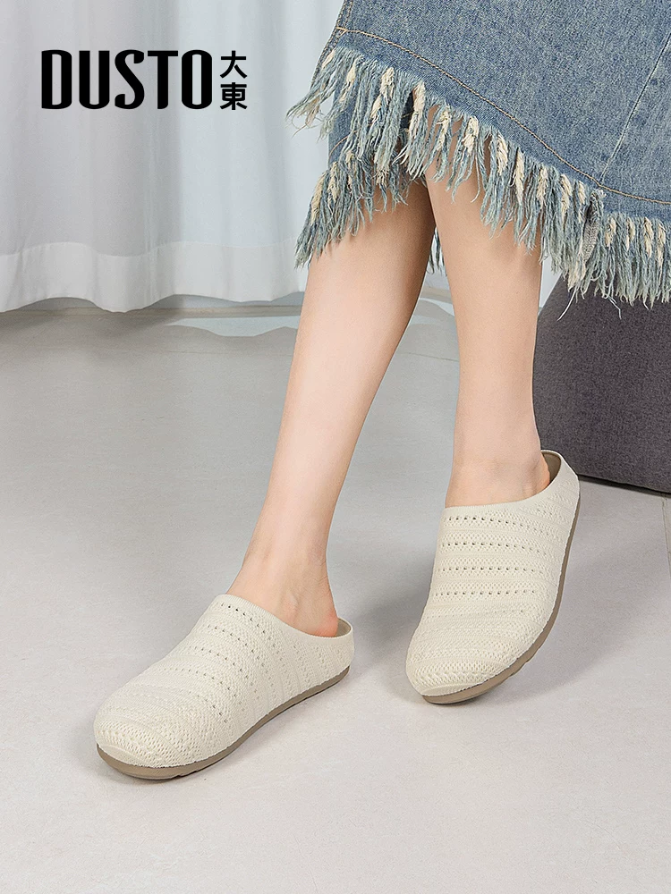 Dép nửa đế có mũi giày dệt Dadong dành cho nữ, mẫu mới hè 2025, thoáng khí, kiểu retro, kiểu Birkenstock, dễ mang.