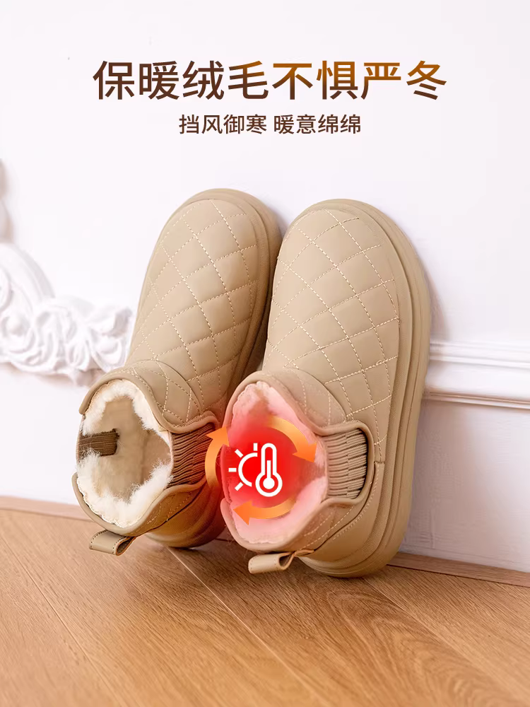 Giày bốt nữ đế dày mùa đông 2025 kiểu lười mới, lót lông mềm mại, giày cotton dày dặn và ấm áp cho mùa đông.