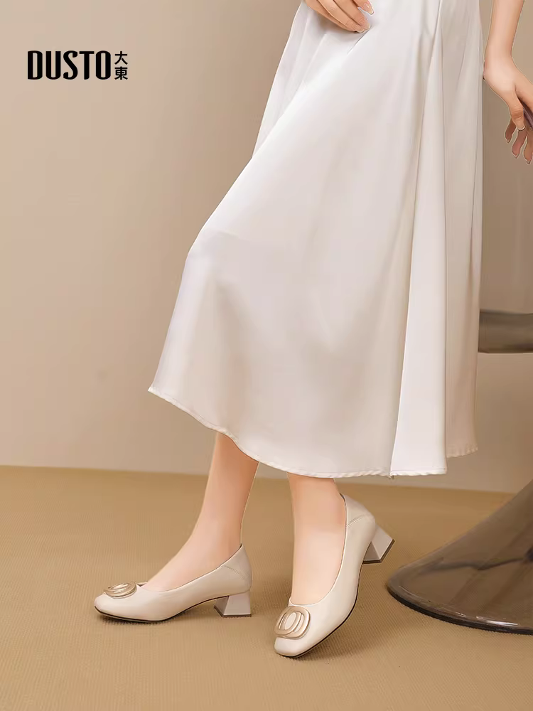 Giày cao gót đế thô kiểu Dadong dành cho nữ, mẫu mới thu đông 2025, phối cùng chân váy, giày công sở nữ, giày cao gót trung bình, giày miệng nông.