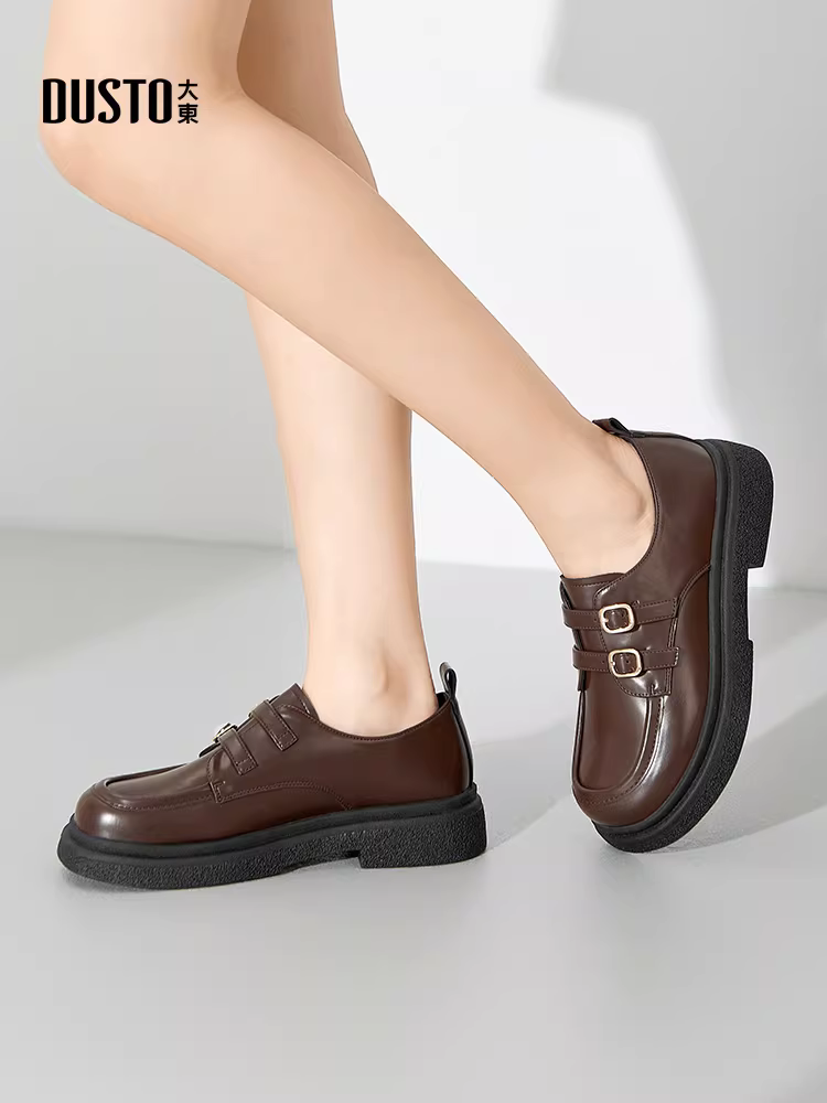 Giày lười đế dày Dadong dành cho nữ, giày nữ mới phổ biến mùa thu đông 2025, giày da nhỏ đa năng màu đen phong cách Anh, giày JK.