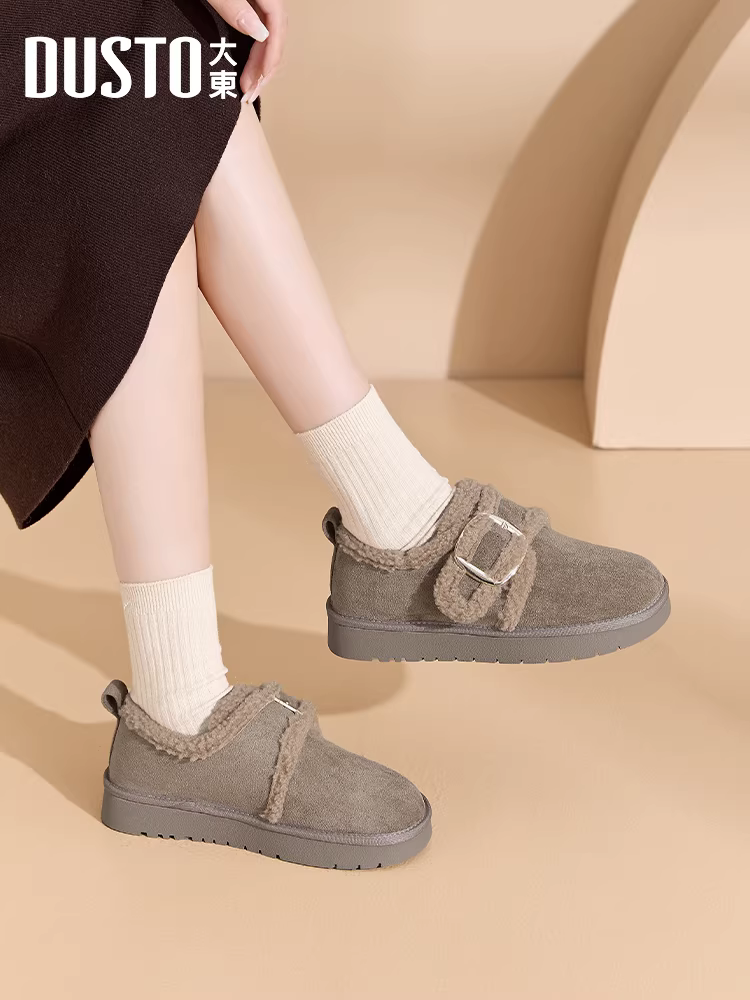 Giày Birkenstock lót lông Dadong dành cho nữ 2025, mẫu mới phổ biến mùa đông, giày bốt tuyết đế dày, giày lông ấm áp, giày bông Đông Bắc