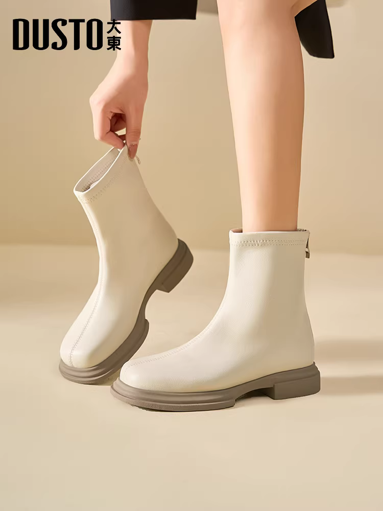 Giày bốt cổ ngắn Dadong retro nữ 2025, mẫu mới thu đông, đế dày, kiểu dáng thời thượng, giày Chelsea nữ năm nay