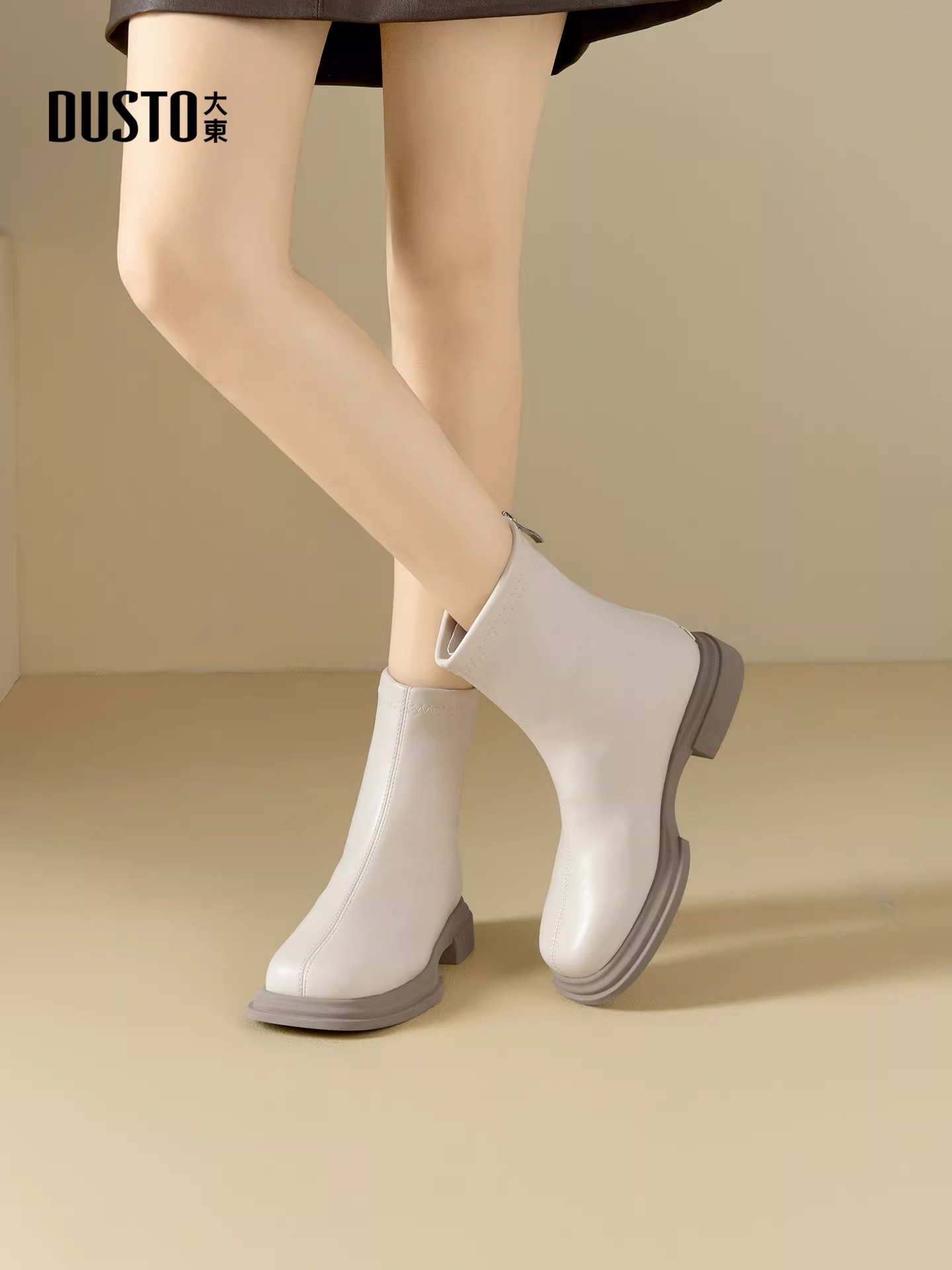 Giày bốt ngắn kiểu Anh thời trang Dadongju dành cho nữ 2025, mẫu mới mùa thu, màu đen, gót thấp, kiểu dáng ôm sát, giày Chelsea nữ