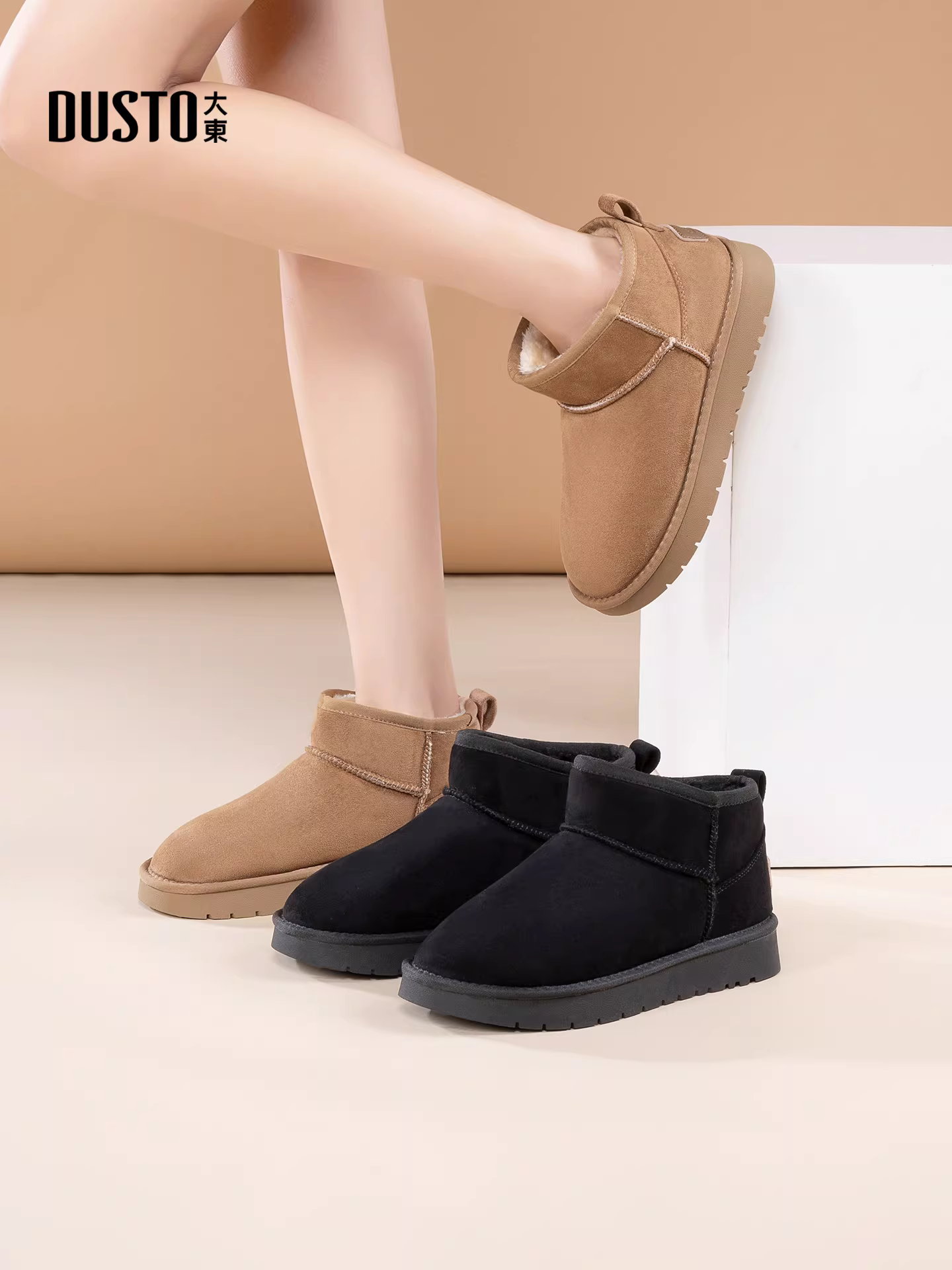 Giày bốt nữ lót lông cừu mùa đông 2025 kiểu mới, giữ ấm, đi ngoài trời, kiểu lười, chất liệu cotton