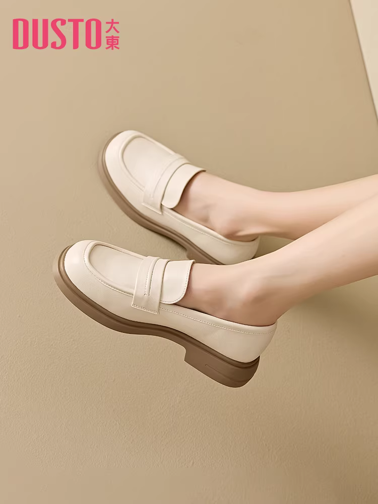 Giày lười kiểu Anh Dadong dành cho nữ, mẫu mới mùa thu 2025, giày da đế dày màu đen, giày lười đa năng đi làm.