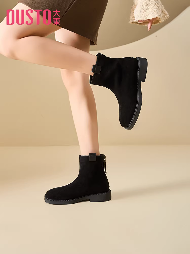 Giày bốt cổ ngắn Dadong retro dành cho nữ 2025 mới mùa thu đông đế dày đế bằng giày bốt mỏng đơn giày Chelsea bốt nữ