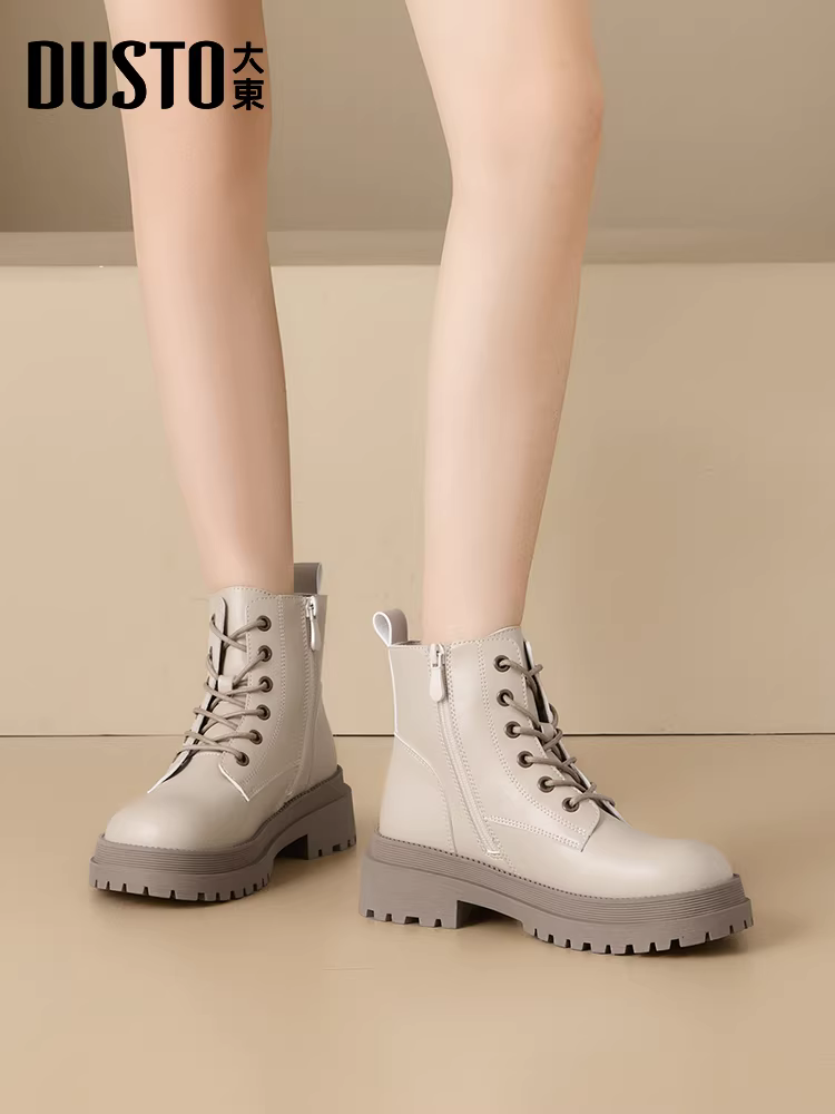 Giày bốt Martin đế dày Dadong dành cho nữ 2025, giày bốt mùa đông mới, giày bốt nữ dáng ôm màu đen phong cách Anh, giày bốt ngắn lót lông cừu