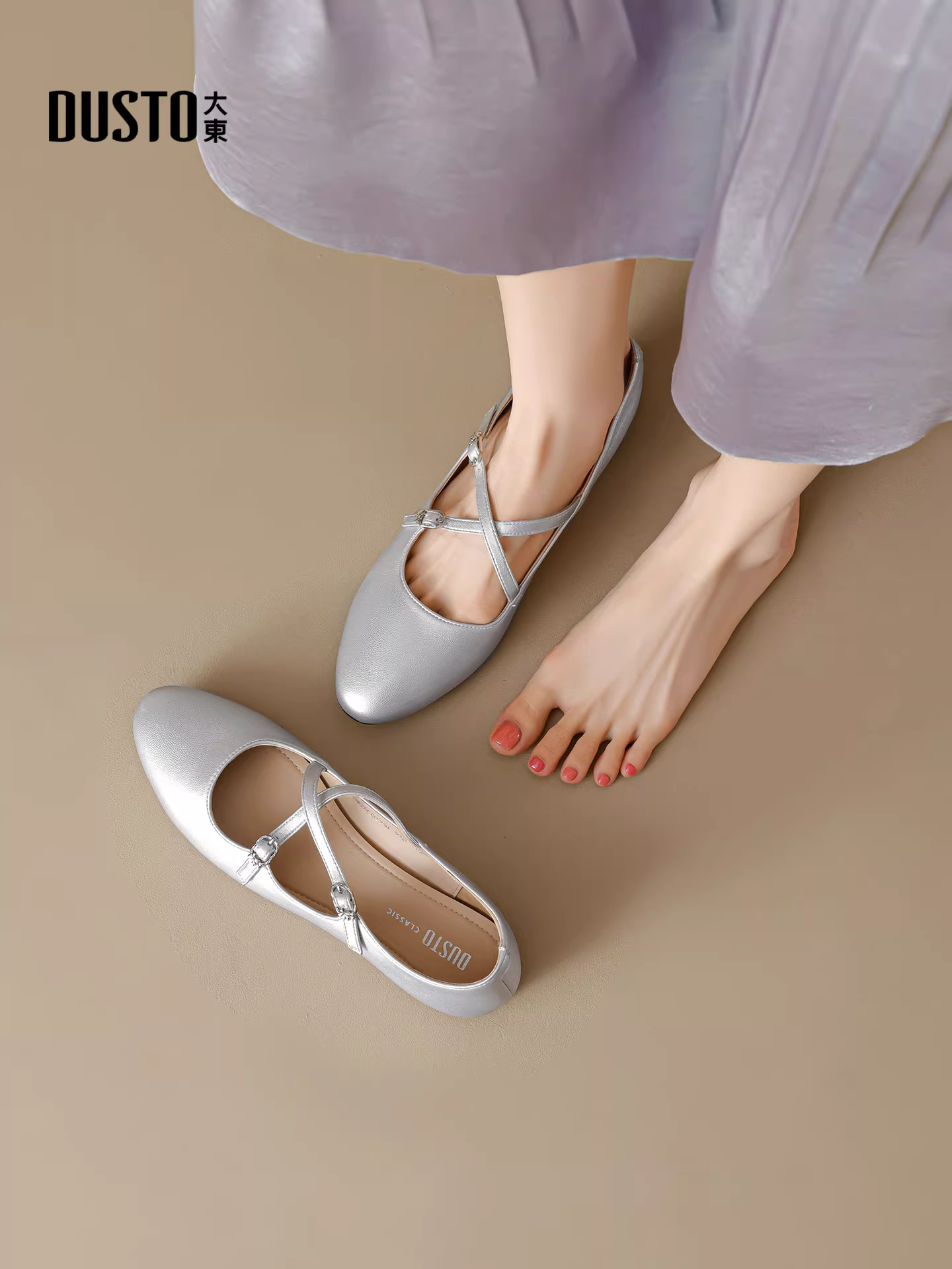 Giày Mary Jane Ballet Dadong dành cho nữ 2025, kiểu Pháp mới mùa thu, giày bệt quai chéo, phối đồ dự tiệc