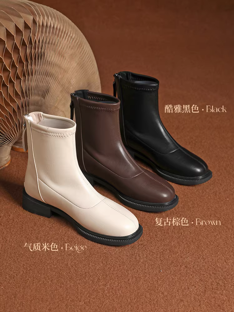 Giày bốt ngắn nữ mùa thu đông 2025, bốt Chelsea mới, bốt ôm dáng, bốt cổ điển, bốt cổ thấp nữ kiểu Pháp.