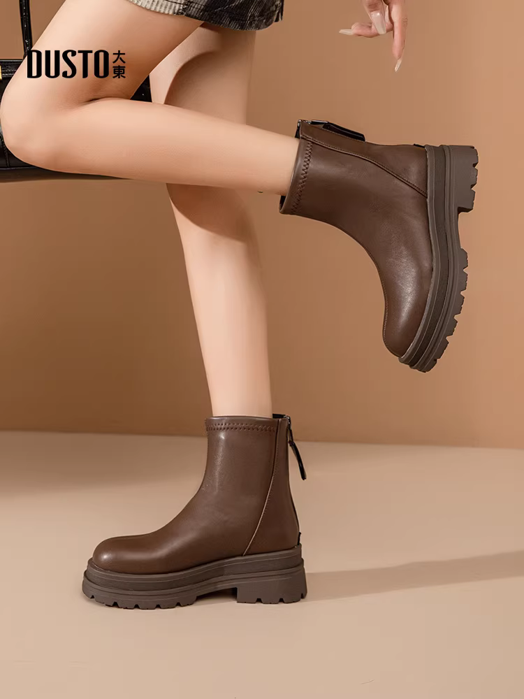 Giày bốt đế dày Dadong dành cho nữ 2025 Giày bốt nữ màu nâu thu đông mới Giày bốt bán chạy nhất năm nay Giày Chelsea dành cho nữ