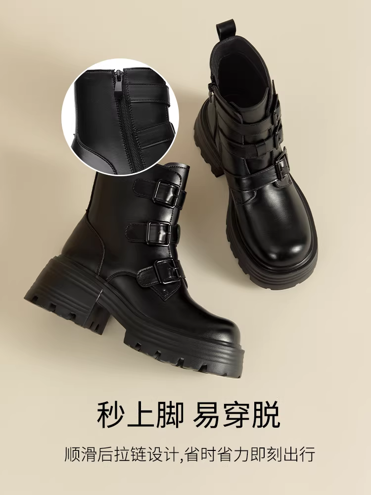 Giày bốt Martin đế dày Dadong dành cho nữ 2025 màu nâu mới kiểu Melard, giày bốt đi xe máy, giày bốt Chelsea cổ ngắn retro