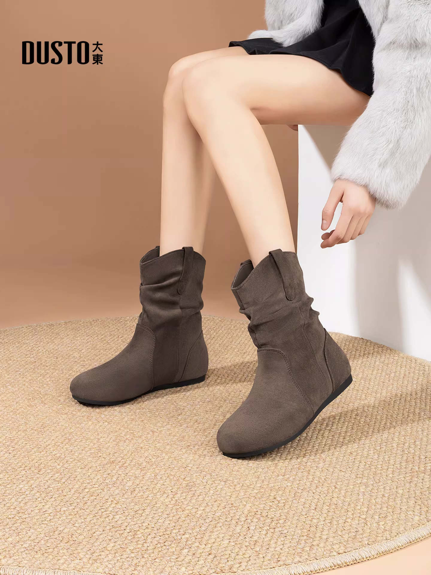 Giày bốt Dadong Meilade dành cho nữ, giày nữ mùa thu đông mới 2025, giày bốt ngắn kiểu Birkenstock lót lông cừu, giày bốt đế mềm đế bằng.