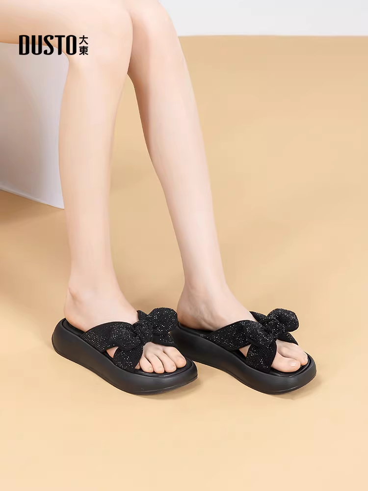 Dép nữ đế dày mềm mùa hè 2025 kiểu nơ dễ thương, thoải mái đi biển, đi ngoài trời