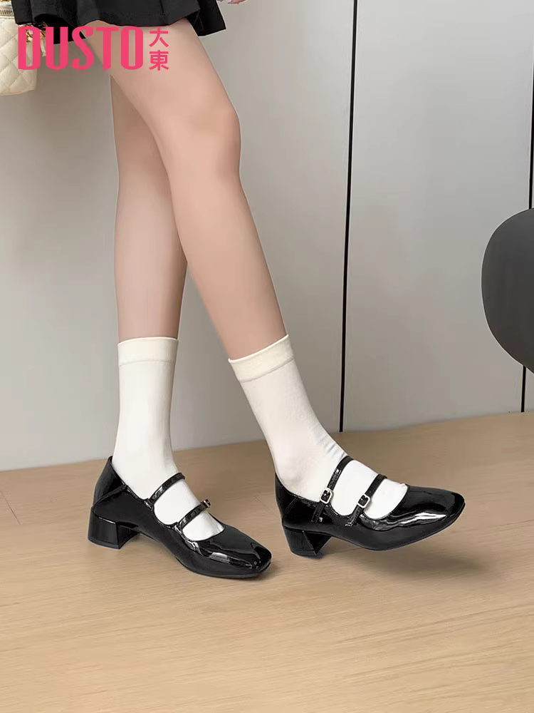 Giày Mary Jane bạc Dadong dành cho nữ 2025, giày nữ mùa thu mới, giày cao gót đế thô, gót trung bình, giày đơn giản, đa năng, giày da nhỏ