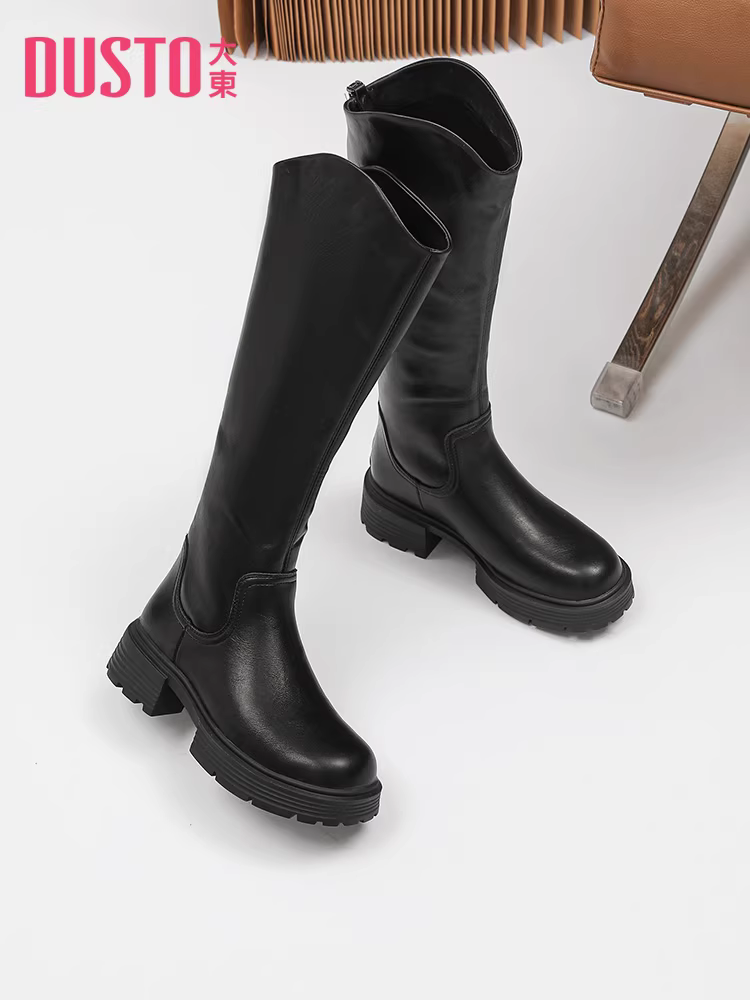 Giày bốt nữ cao cổ Dadong 2025 kiểu mới thu đông đế dày tăng chiều cao, kiểu dáng ôm sát, cổ cao, thích hợp đi xe
