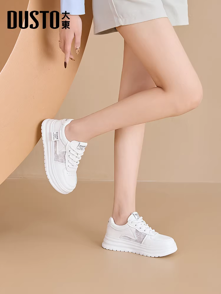 Giày thể thao đế dày tăng chiều cao Dadong màu trắng dành cho nữ, mẫu mới thu đông 2025, giày nữ đa năng, giày thể thao thoáng khí, giày thể thao thường ngày.
