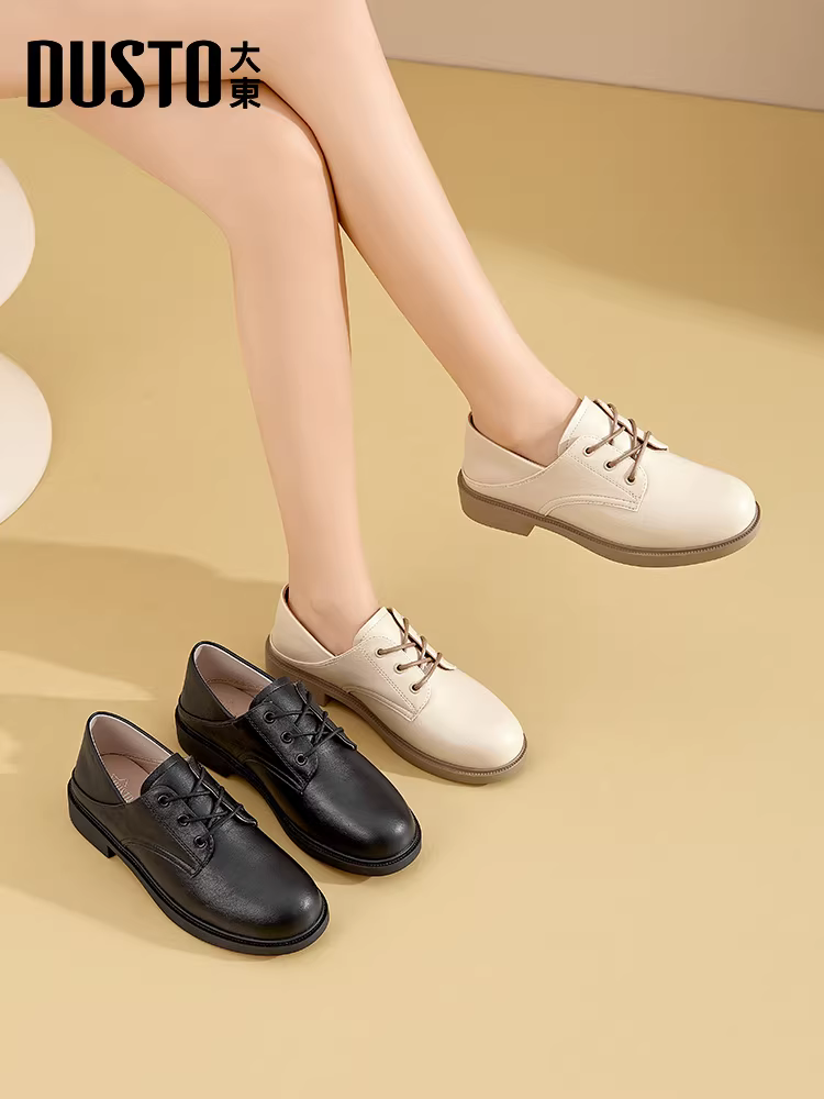 Giày da kiểu Anh buộc dây Dadong dành cho nữ, mẫu mới thu đông 2025, đế dày, kiểu lười đa năng, cổ sâu, giày đơn.
