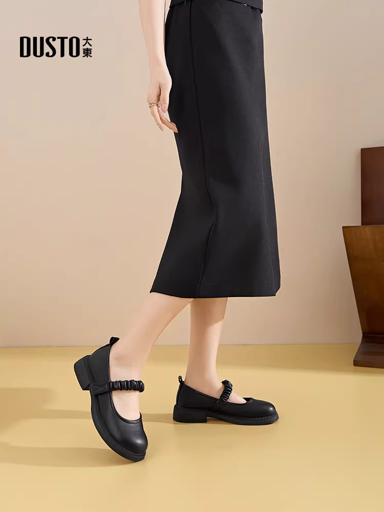 Giày lười nữ đế thấp, kiểu mới thu đông 2025, đế dày, mũi tròn, phong cách học sinh, kiểu Mary Jane Pháp.