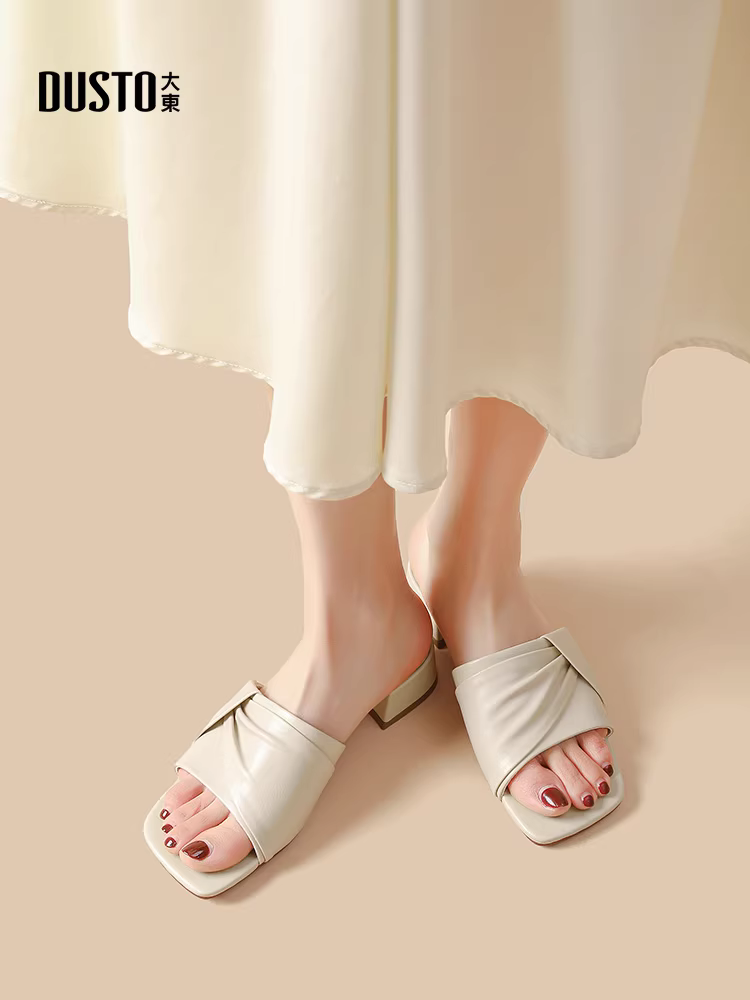 Dép nữ Dadong đen thời trang mùa hè 2025 kiểu mới, sandal nữ đế xuồng, sandal gót cao