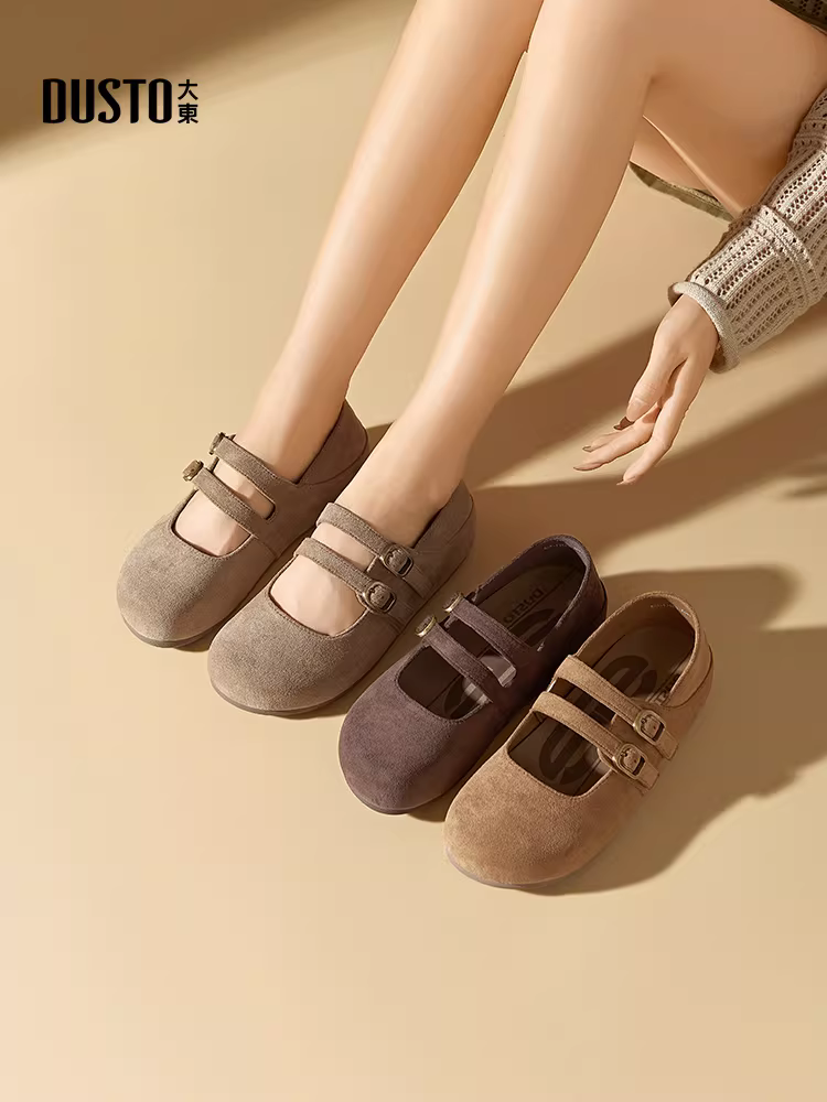 Giày Mary Jane Dadong dành cho nữ 2025, mẫu mới mùa thu, kiểu Birkenstock, đế bằng, ôm chân, phối chân váy, giày bệt nữ.
