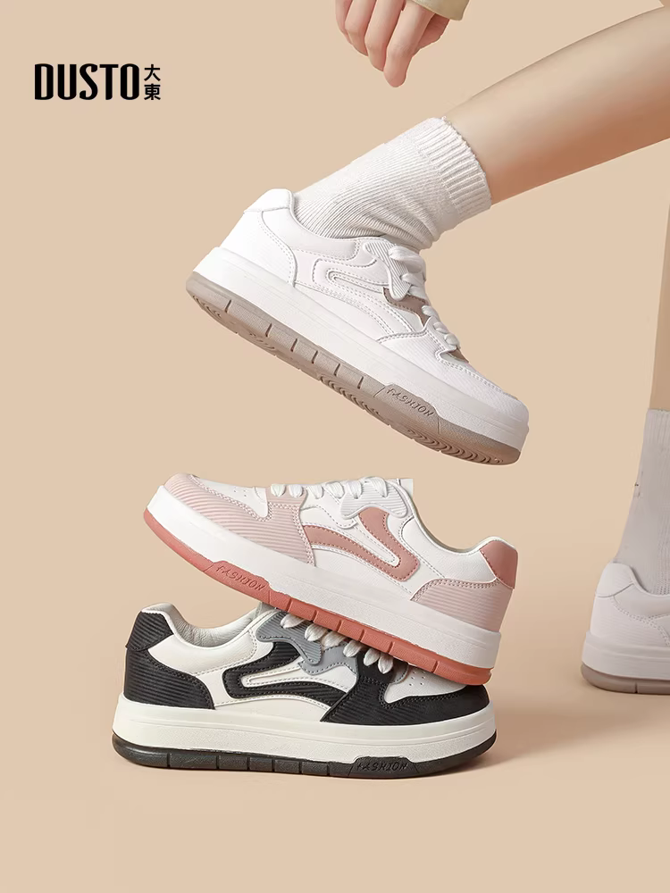 Giày thể thao Dadong nữ 2025 mới thu đông nhẹ thoáng khí họa tiết gấu trúc đế dày giày trắng nữ