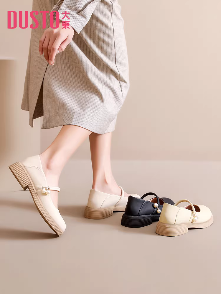 Giày nữ kiểu Pháp Dadong 2025 mới thu, gót thấp, đế mềm, kiểu Mary Jane, mũi tròn, giày lười, giày da nhỏ