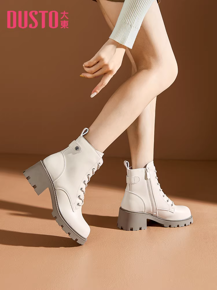 Giày bốt Martin đế dày Dadong dành cho nữ 2025 kiểu Anh mới, bốt ngắn mùa thu đông lót lông, gót dày, gót cao