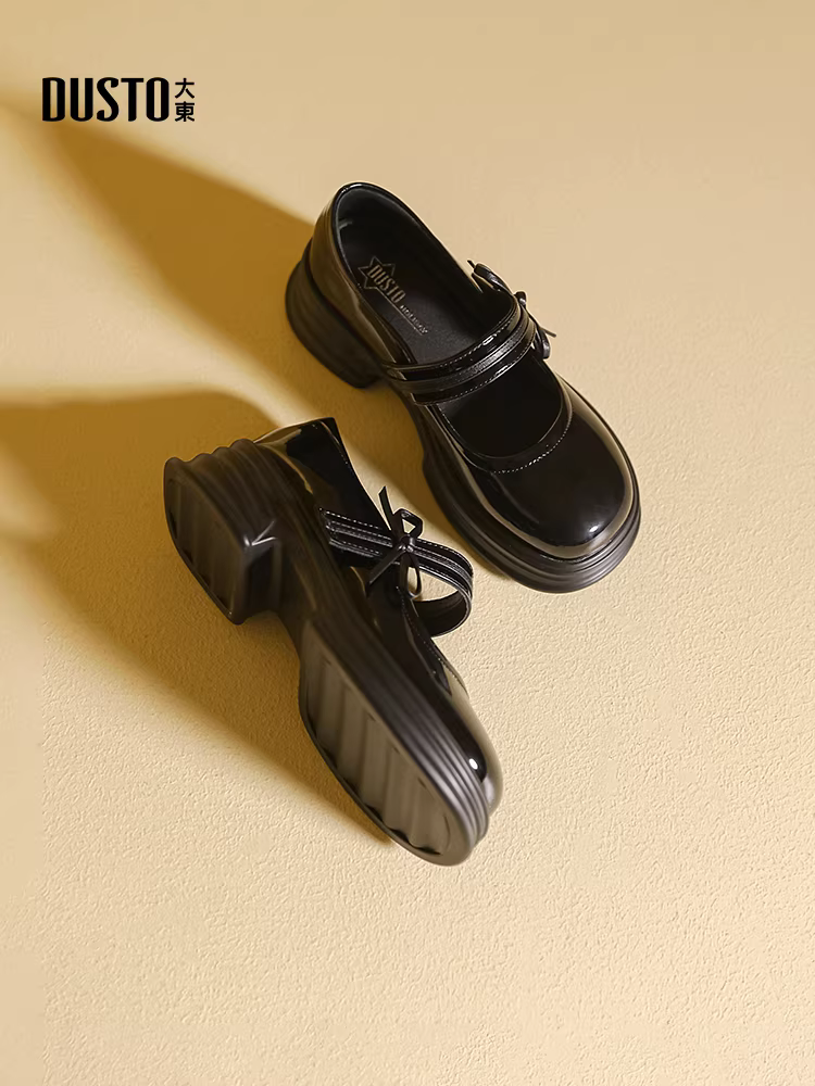 Giày Mary Jane da đen Dadong kiểu Pháp dành cho nữ, mẫu mới thu đông 2025, giày nữ đế dày, gót vuông, mũi tròn, kiểu lười.