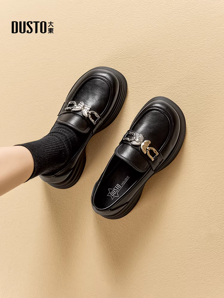 Giày lười nữ đế dày mũi tròn 2025 mẫu mới thu đông, giày đi làm màu đen đa năng phong cách Anh quốc, giày da nhỏ kiểu JK