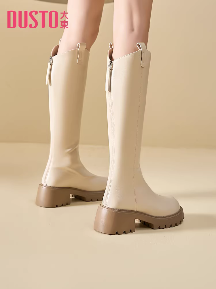Giày bốt Dadong Maillard dành cho nữ, kiểu mới thu đông 2025, bốt cao cổ đế dày màu nâu dành cho người nhỏ nhắn, bốt ôm dáng, bốt cưỡi ngựa.