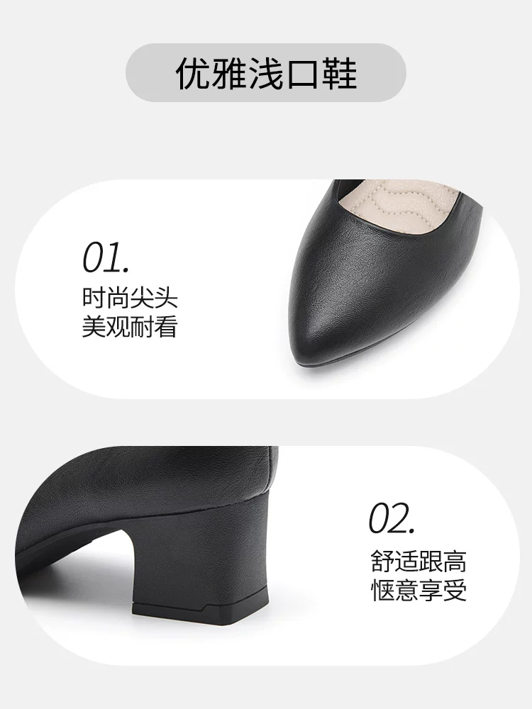 Giày cao gót nữ Dadong màu đen, kiểu dáng mùa thu mới 2025, gót vuông, gót trung bình, mũi nhọn, thoải mái khi đi làm, đi làm hàng ngày.