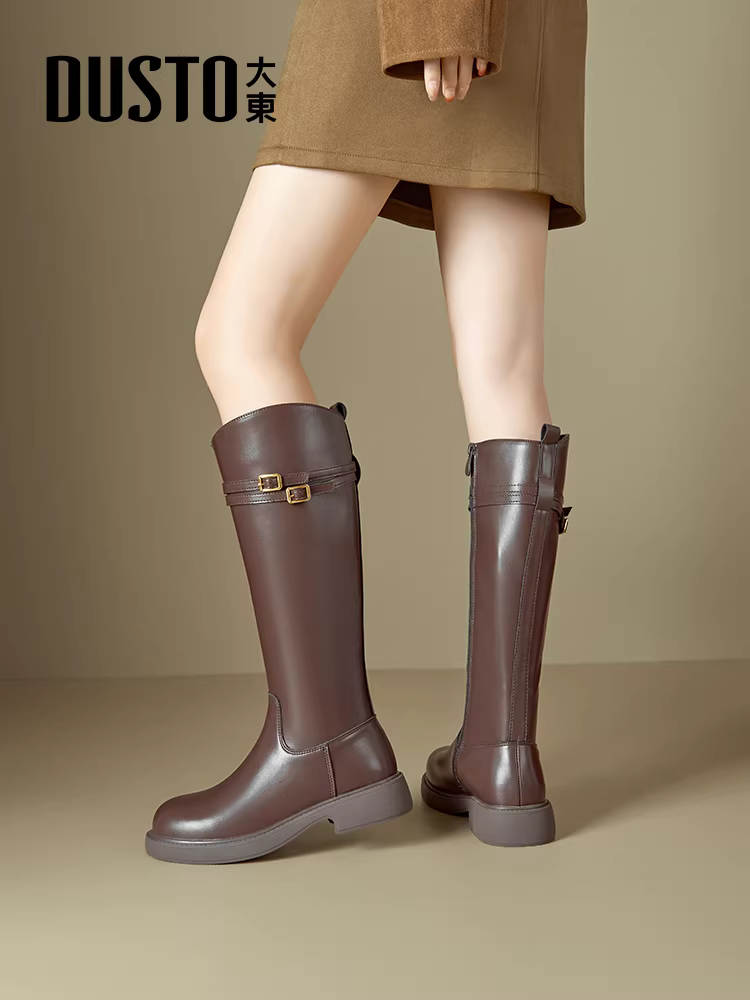 Giày bốt cao cổ Dadong Brown Melard dành cho nữ 2025, kiểu dáng mới thu/đông, dày dặn, kiểu dáng chữ V, tôn dáng, cao cổ, kiểu dáng đi xe.