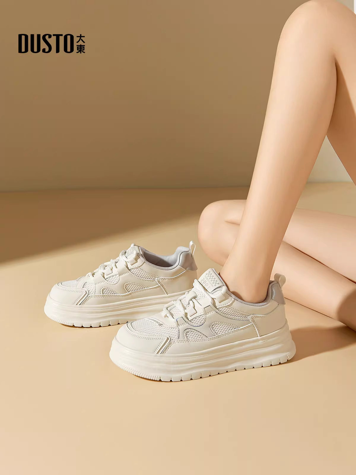 Giày thể thao Dadong nữ 2025 mới thu đông, giày lưới thoáng khí, đa năng, giày trắng đế dày