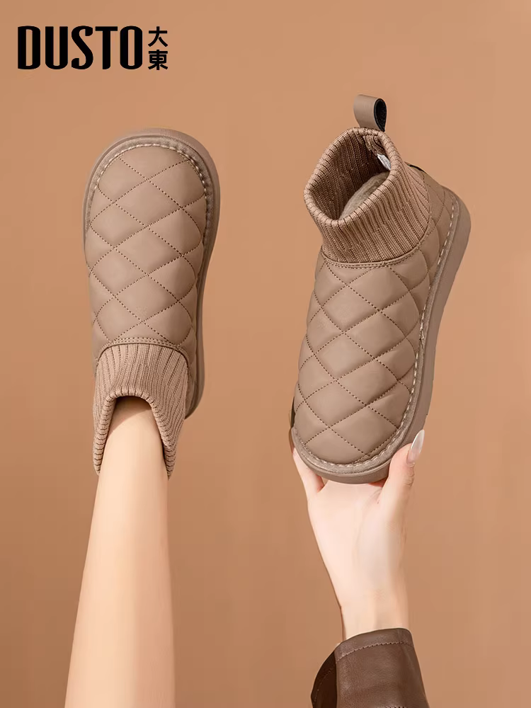 Giày bông mùa đông nữ kiểu mới 2025, giày bánh mì, ủng ngắn đi tuyết, đế dày, lót lông cừu, chống trơn trượt, ủng bông