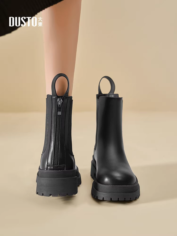 Giày bốt ngắn màu đen Dadong dành cho nữ 2025 mẫu mới hot mùa thu đông, kiểu Chelsea đế dày tăng chiều cao, giày Martin nữ