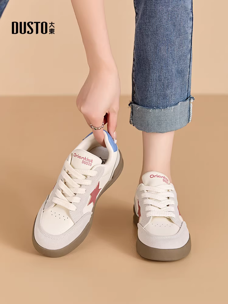 Giày nữ Dadong Dexun thu đông 2025 kiểu mới, giày bệt đế mềm màu trắng, giày thể thao nữ thời trang