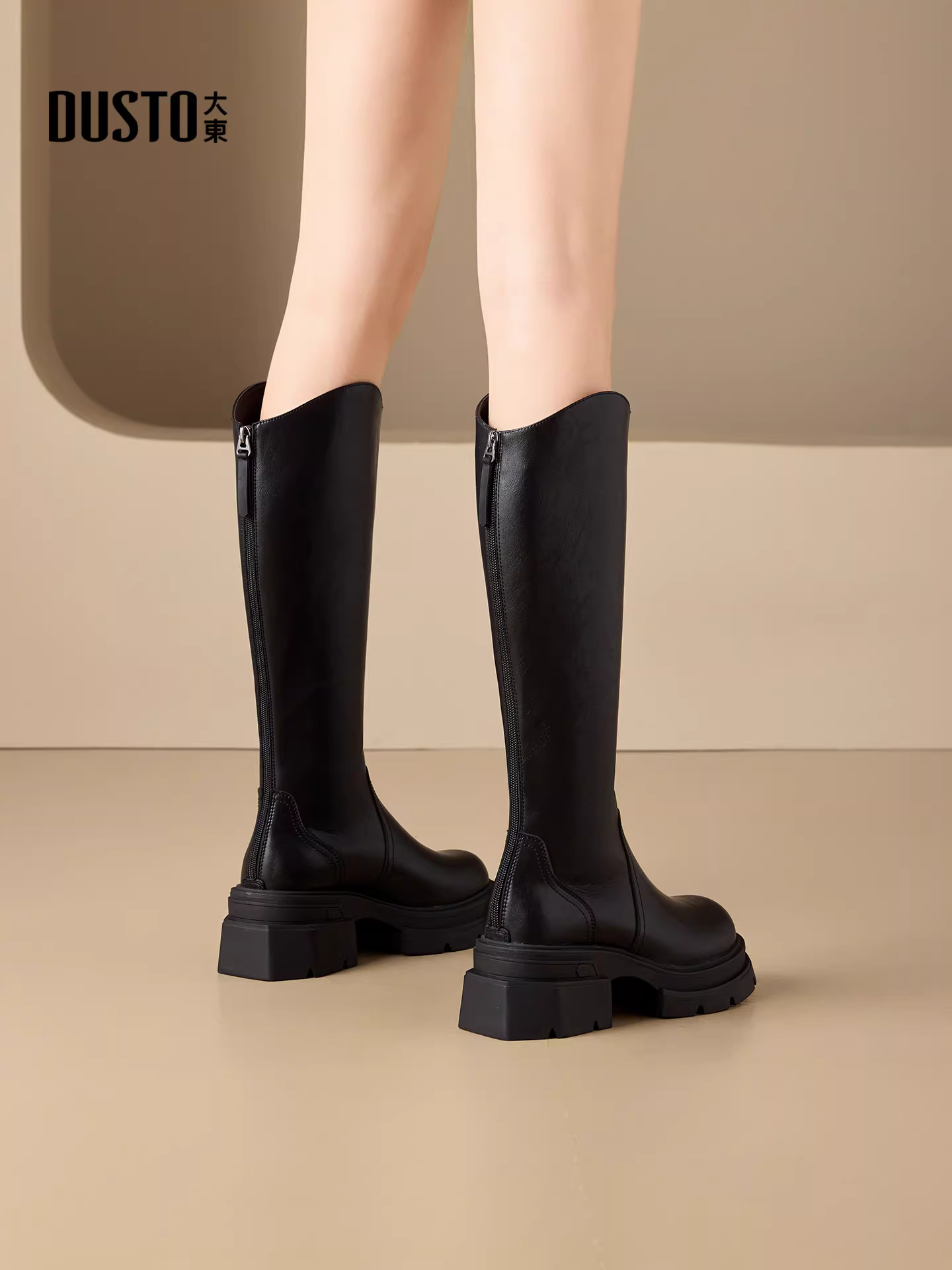 Giày bốt cao cổ đen Dadong dành cho nữ, mẫu mới mùa đông 2025, đế dày, kiểu dáng ôm chân, gót chunky.