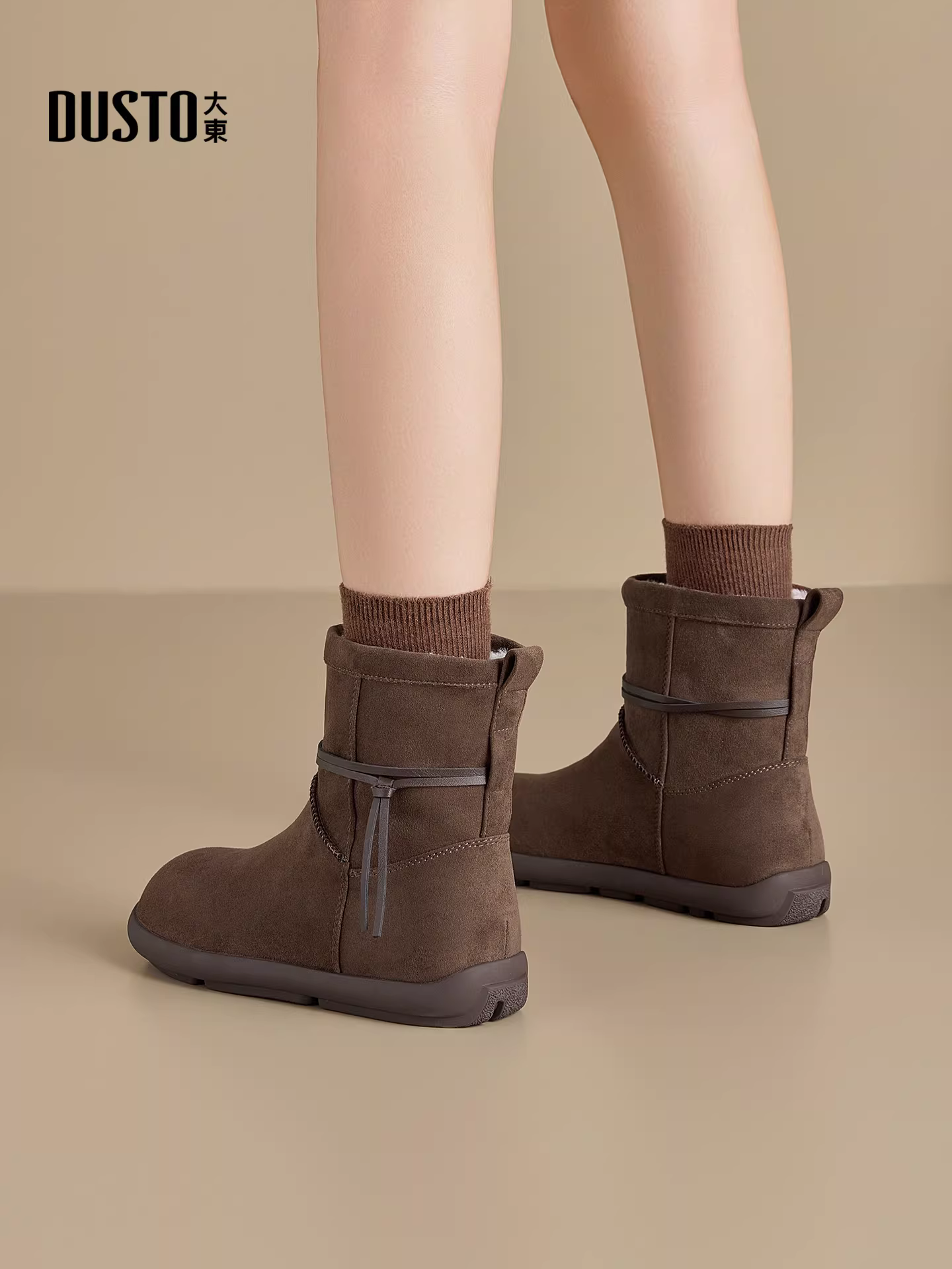 Giày bốt ngắn kiểu Birkenstock Dadong retro dành cho nữ, mẫu mới mùa đông 2025, màu nâu Melard, phong cách dân tộc, có lớp lông giữ ấm, chống tuyết