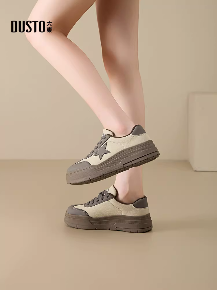 Giày thể thao nữ đế dày phong cách casual 2025 mới thu đông, kiểu retro Đức, đa năng, màu trắng, giày sao