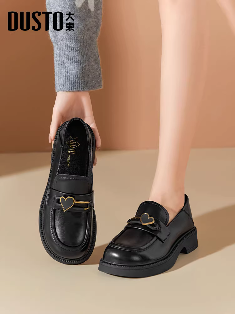 Giày lười nữ đế dày 2025 mẫu mới thu đông màu đen đa năng kiểu Anh, kiểu lười mềm mại