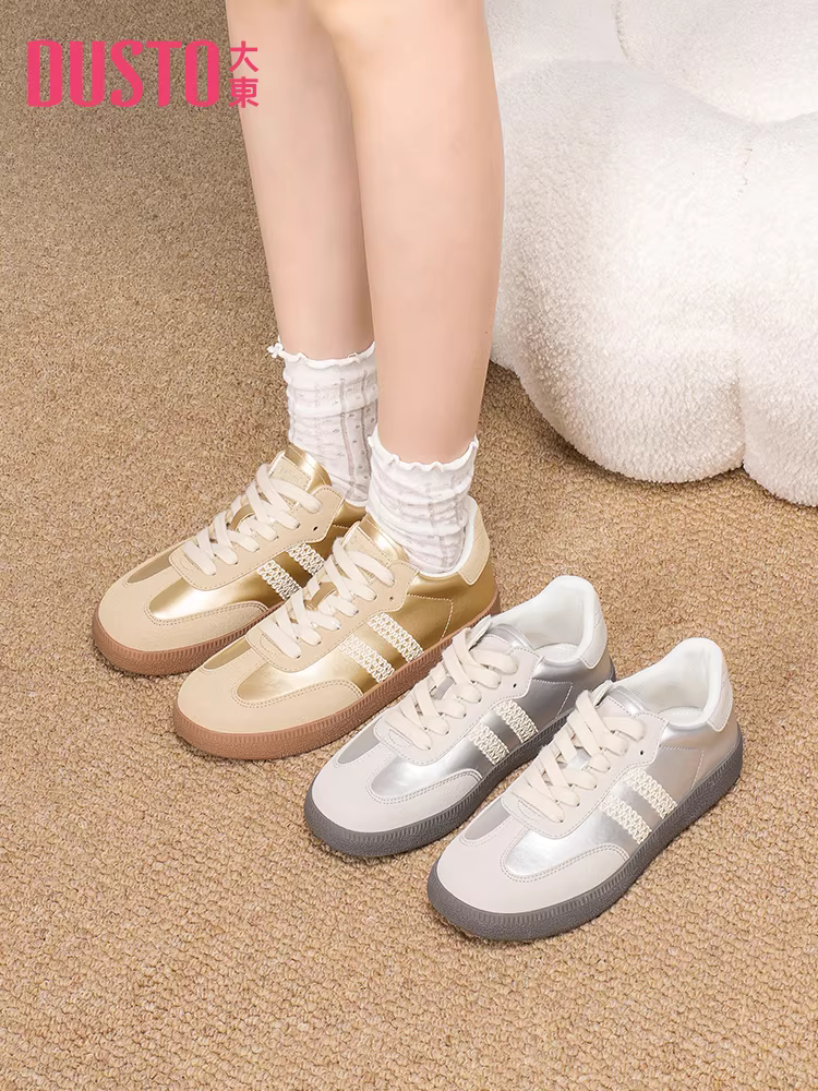 Giày thể thao ren Dadong dành cho nữ, mẫu mới Thu Đông 2025, đế dày, đa năng, màu trắng, kiểu dáng năng động.