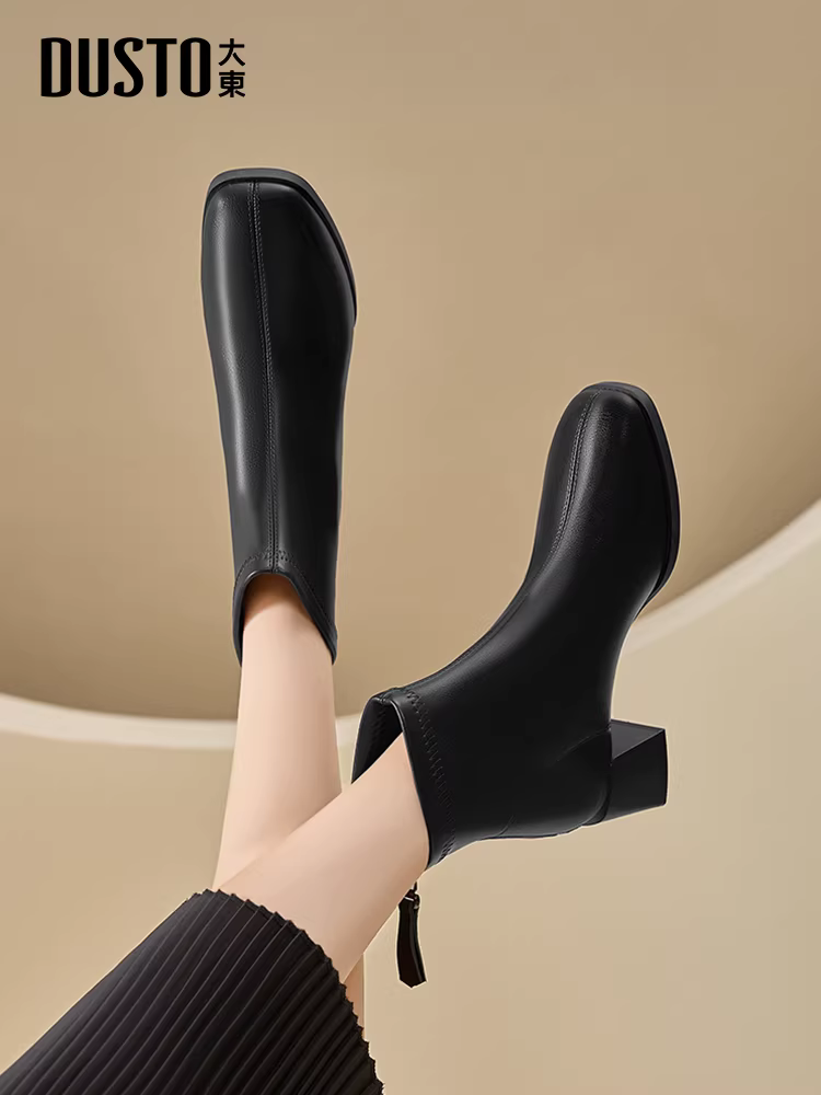 Giày bốt ngắn Dadong Chelsea nữ 2025 thu đông mới màu đen gót vuông cao gót chunky kiểu Martin