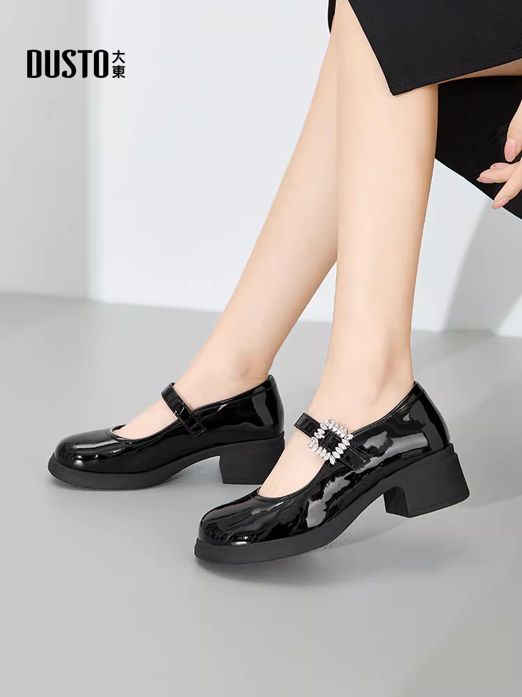 Giày Mary Jane trắng Dadong dành cho nữ 2025, giày nữ mùa thu mới phong cách Pháp, kiểu dáng thanh lịch, gót dày, mũi tròn, giày da nhỏ.