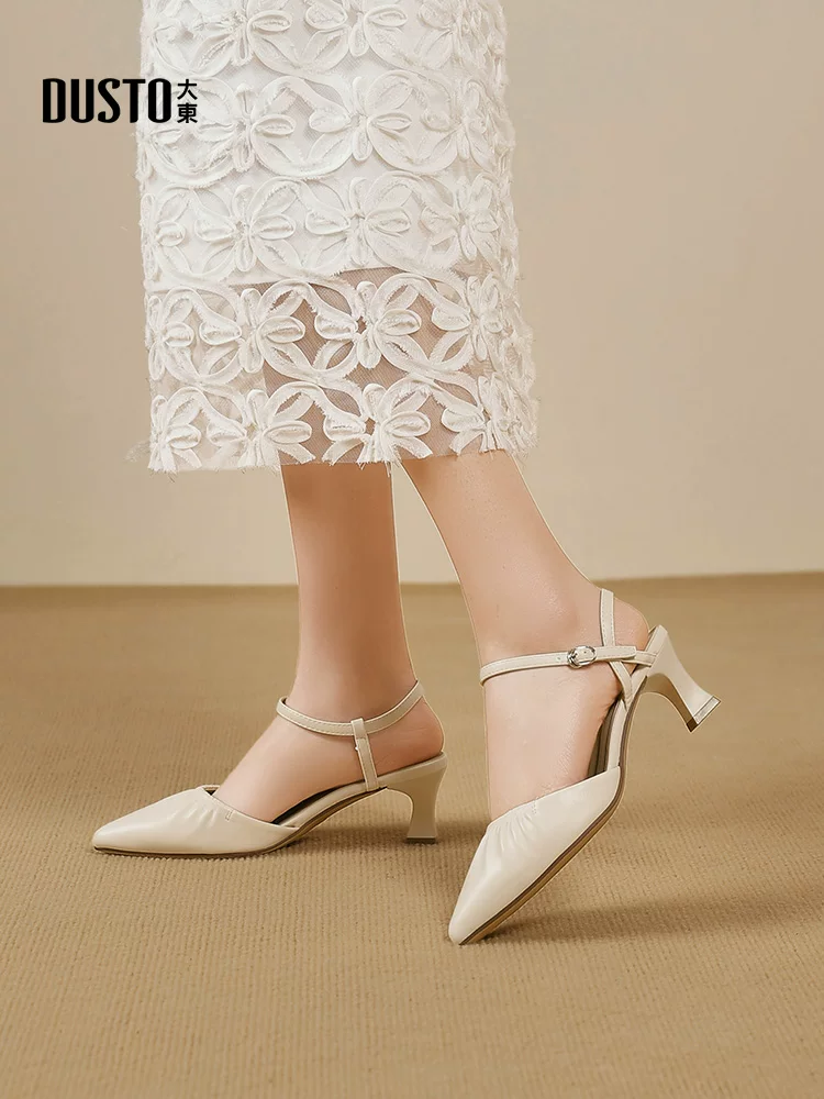 Giày sandal cao gót đế mỏng, mũi kín dành cho nữ, kiểu dáng mùa hè mới 2025, thích hợp phối với đầm, giày cao gót quai ngang thanh lịch dành cho nữ.