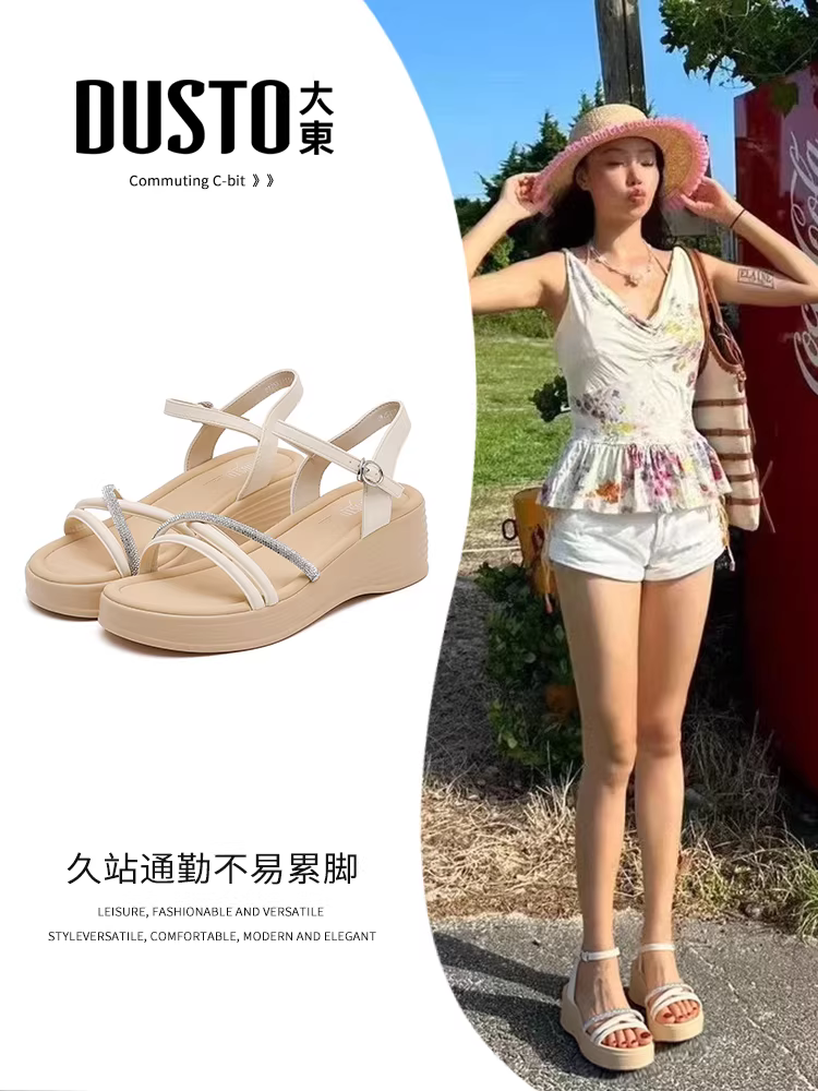 Dép nữ đế xuồng kiểu mới hè 2025, phối đồ đầm rất đẹp, kiểu hở mũi đính đá, đế dày tăng chiều cao, kiểu La Mã