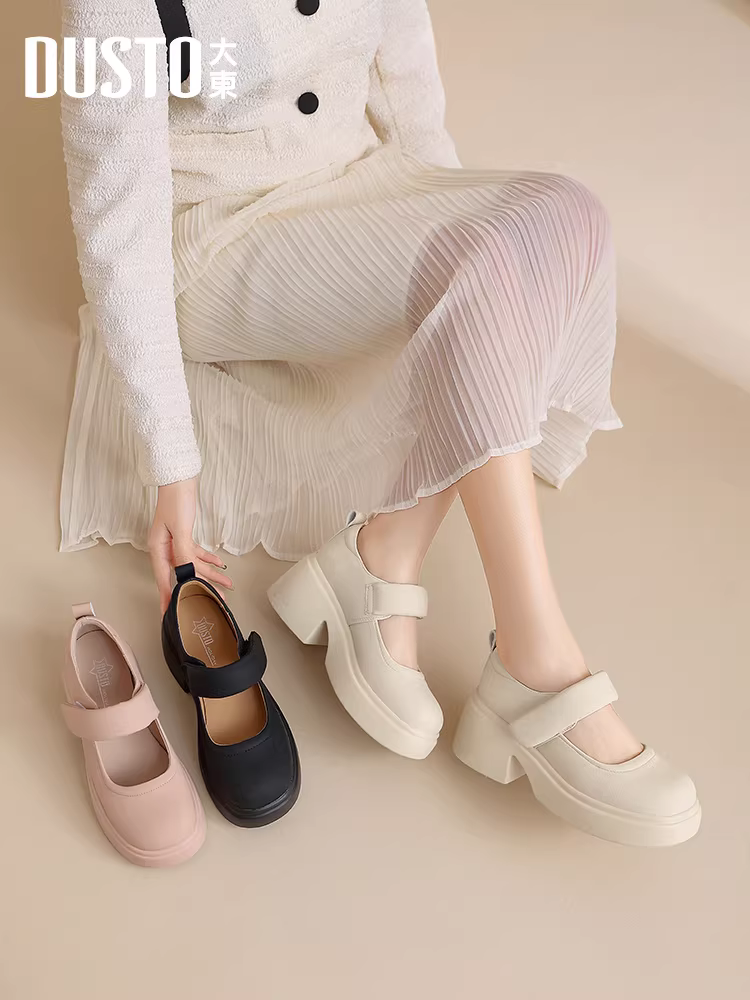 Giày Mary Jane đế dày Dadong dành cho nữ 2025, giày cưới mùa thu mới, giày cô dâu, giày phù dâu, giày đơn màu trắng.