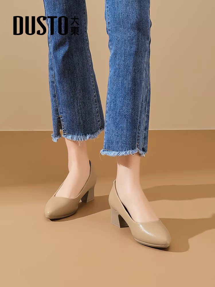 Giày công sở nữ Dadong màu đen, kiểu dáng mới mùa thu 2025, gót dày, cao gót, thoải mái, chuyên nghiệp.