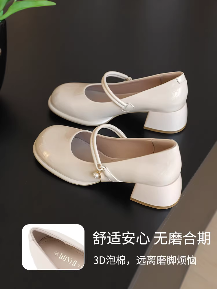 Giày Mary Jane Pháp Dadong dành cho nữ 2025, giày nữ mùa thu mới, kiểu dáng thanh lịch, gót cao đế thô, giày cao gót mũi nhọn, giày đơn giản.