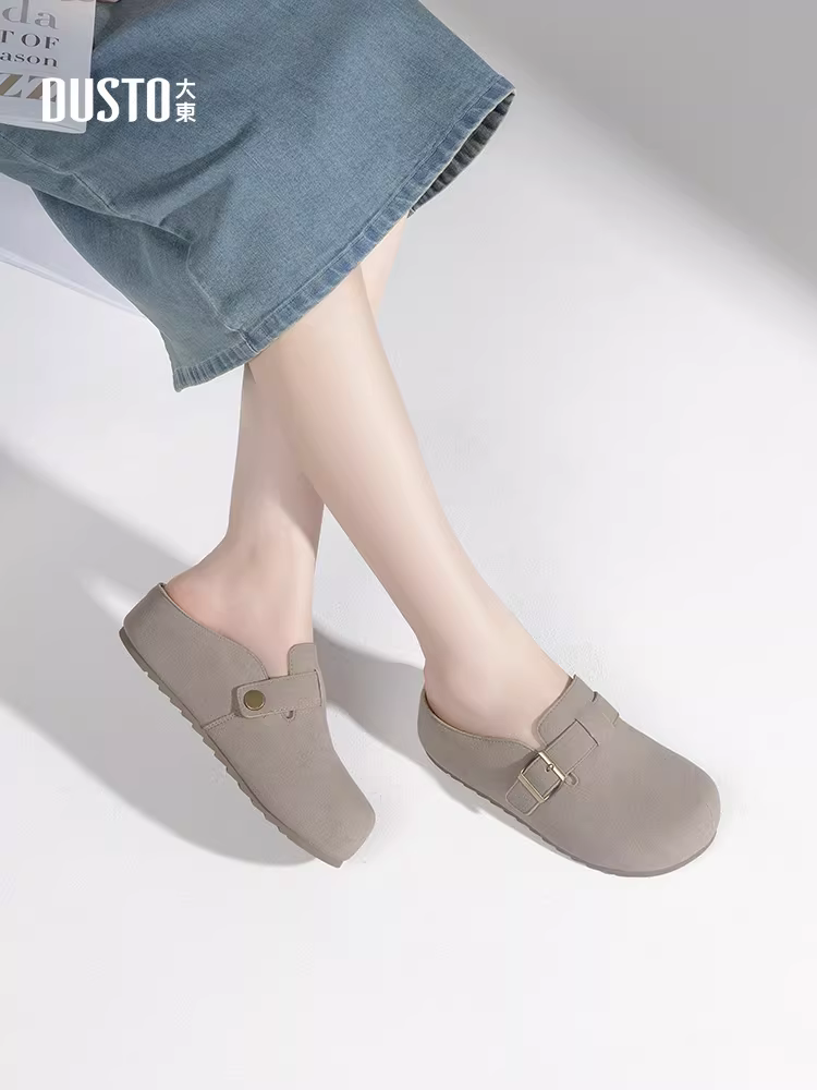 Giày dép nữ đế dày, mũi kín, mùa thu 2025, giày nữ mới, kiểu dáng Birkenstock, kiểu lười.