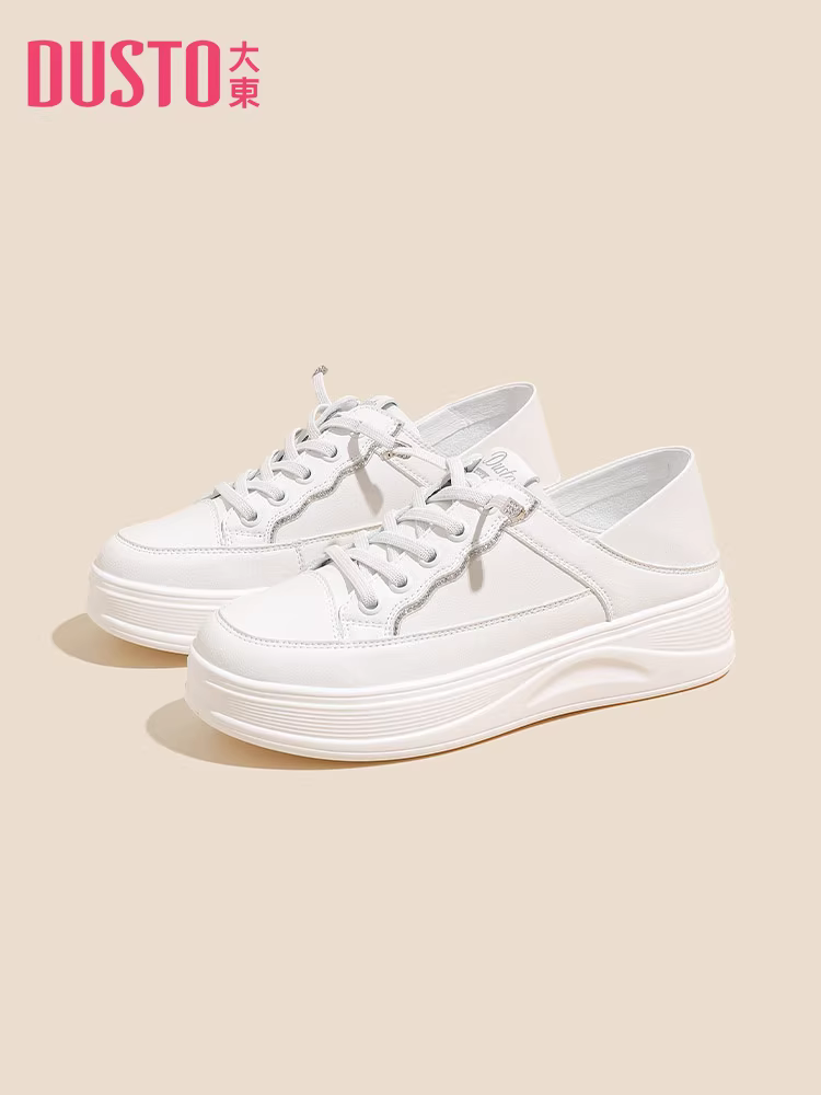 Giày thể thao đế dày đa năng màu trắng Dadong dành cho nữ 2025, giày thể thao thời trang phổ biến mùa thu đông, phối cùng chân váy, giày nữ
